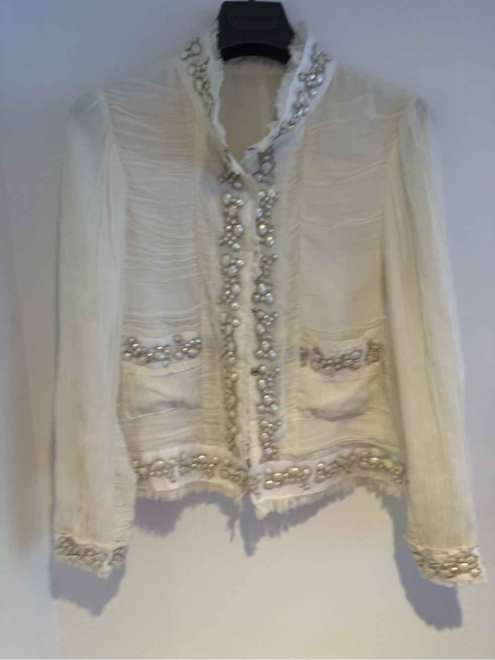 Vintage Ivory Beaded Button-Down Jacket